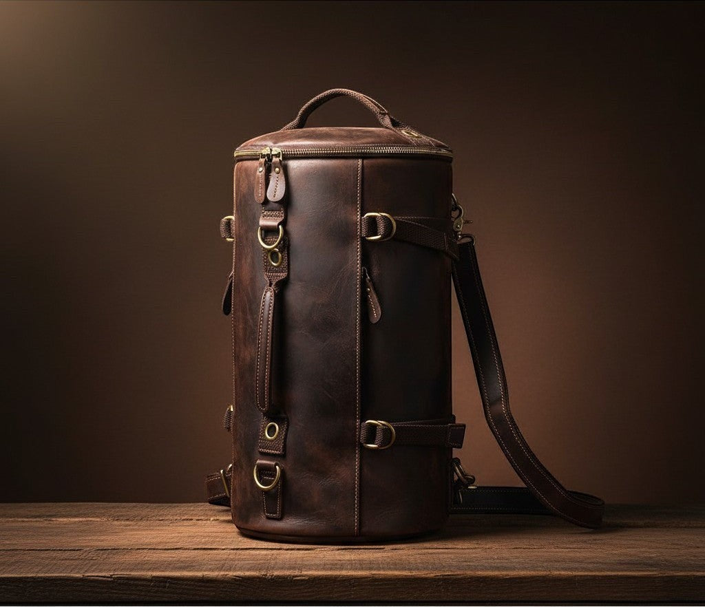 Barcon Getta The Continental Duffel – Dark Coffee Brown –East African Full Grain Leather Studio Shot
Convertible Backpack Carry Mode - Studio Shot