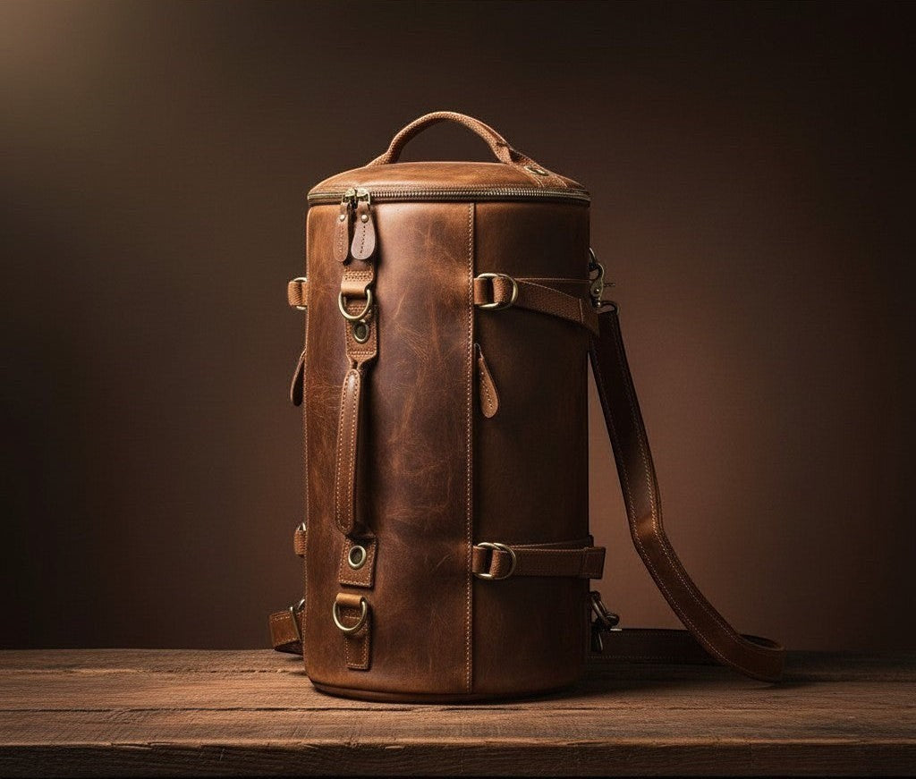 Barcon Getta The Continental Duffel – Brown –East African Full Grain Leather Studio Shot
Convertible Backpack Carry Mode - Studio Shot