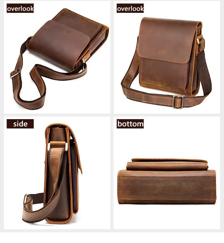 Barcon Getta Inc GRAINSIDE brown full grain leather shoulder bag with flap closure and adjustable strap.