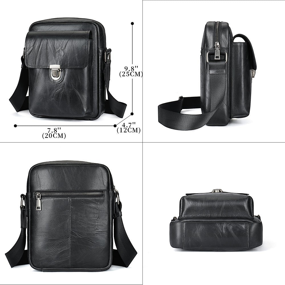 Barcon Getta Inc black Ethiopian leather shoulder bag with multiple pockets and adjustable strap.