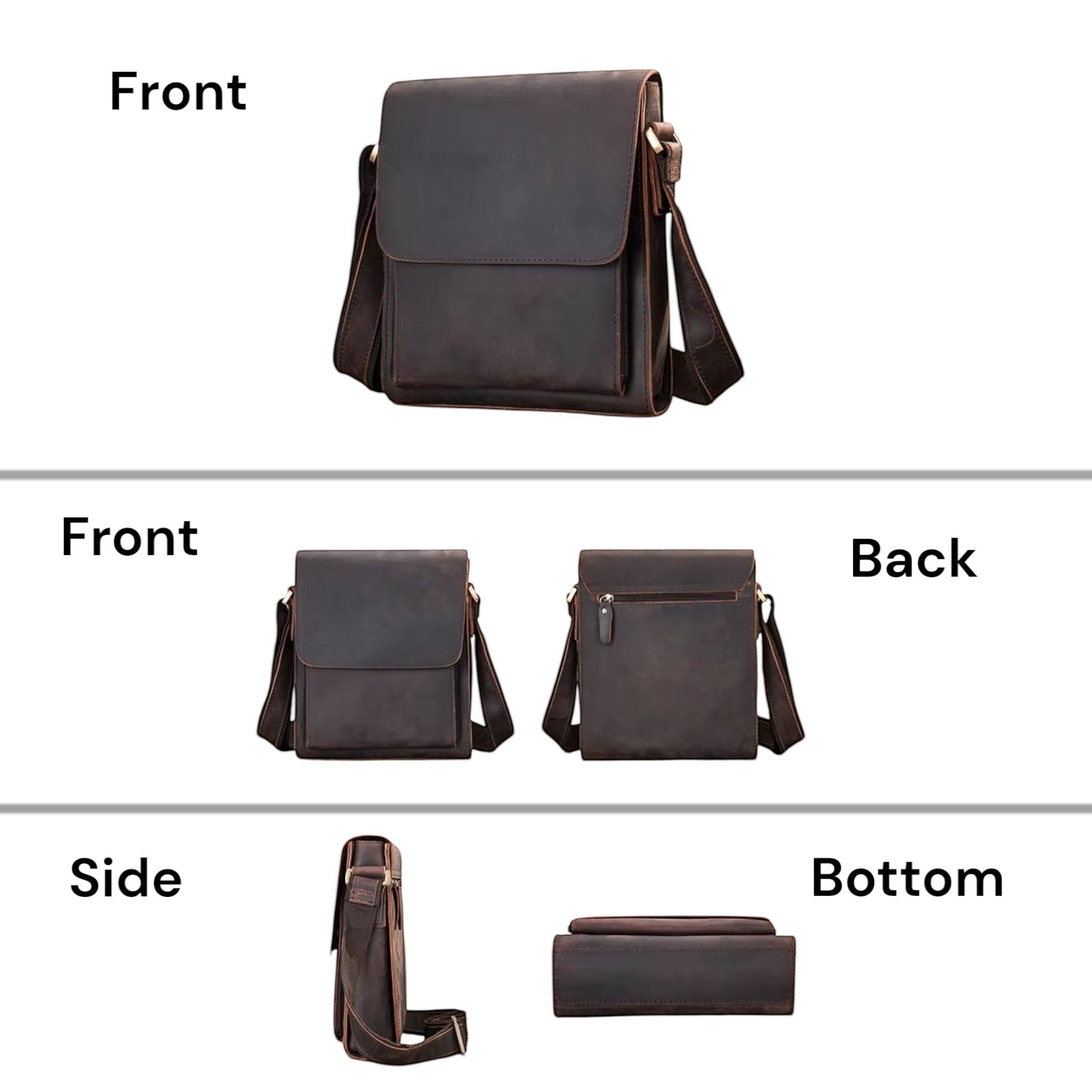 Barcon Getta Inc dark brown full grain leather crossbody bag with flap closure and multiple pockets.