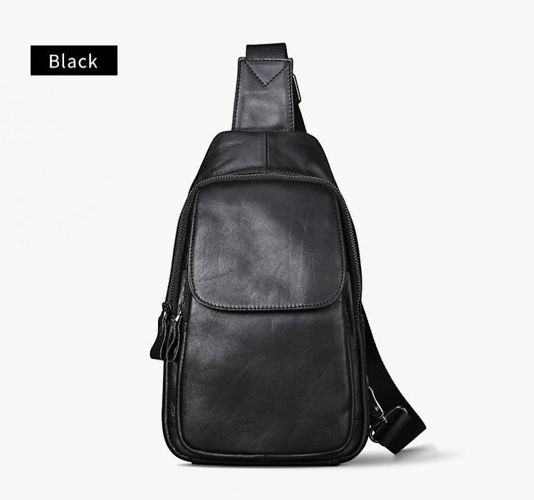 Barcon Getta Inc black genuine cowhide leather cross-body bag with adjustable strap and multiple compartments.