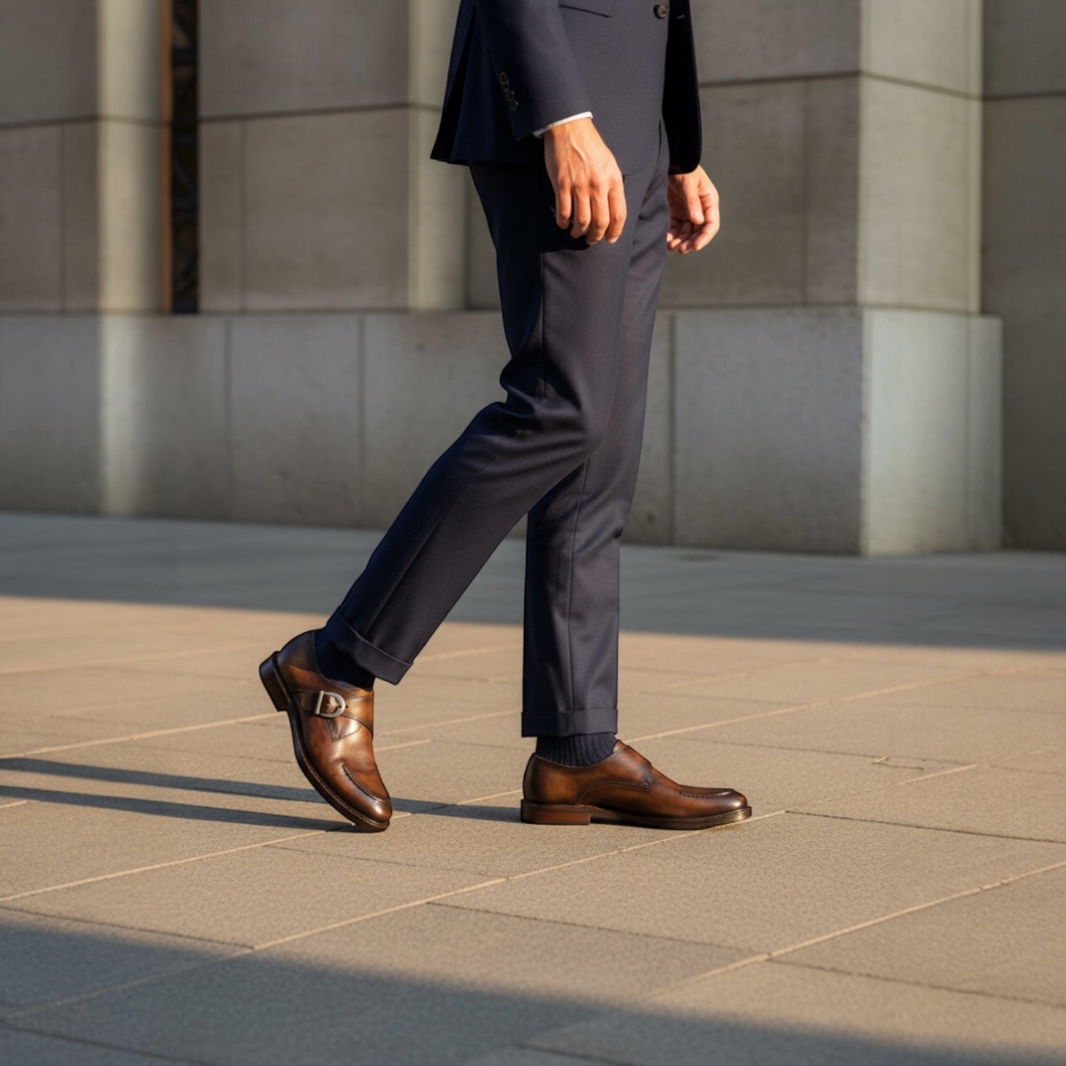 Barcon Getta Inc BAMAKO single monk strap dress shoes in burnished tobacco brown full grain leather with silver buckle.