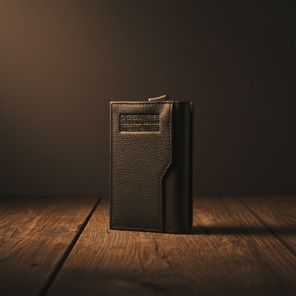 Barcon Getta Inc black full grain Ethiopian leather card holder with embossed logo