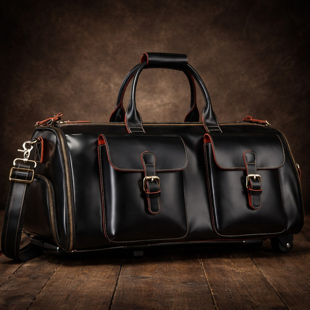 Barcon Getta Business Duffel travel Bag – Black – East African Full Grain Leather Studio Shot