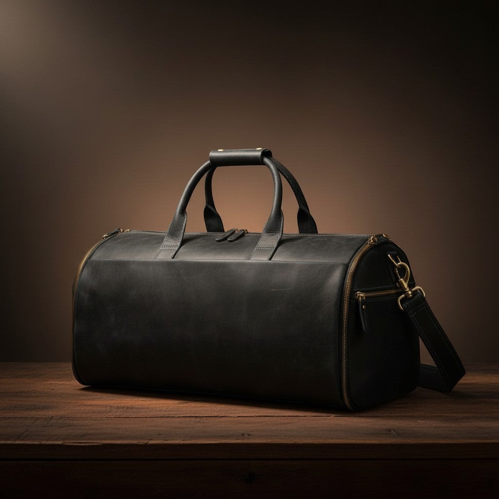 Barcon Getta Suits Duffel travel Bag – Black – East African Full Grain Leather Studio Shot