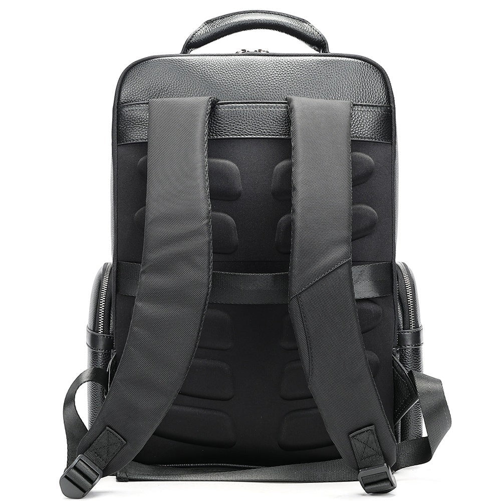 Barcon Getta Inc black leather professional backpack with padded shoulder straps and multiple compartments for everyday use.