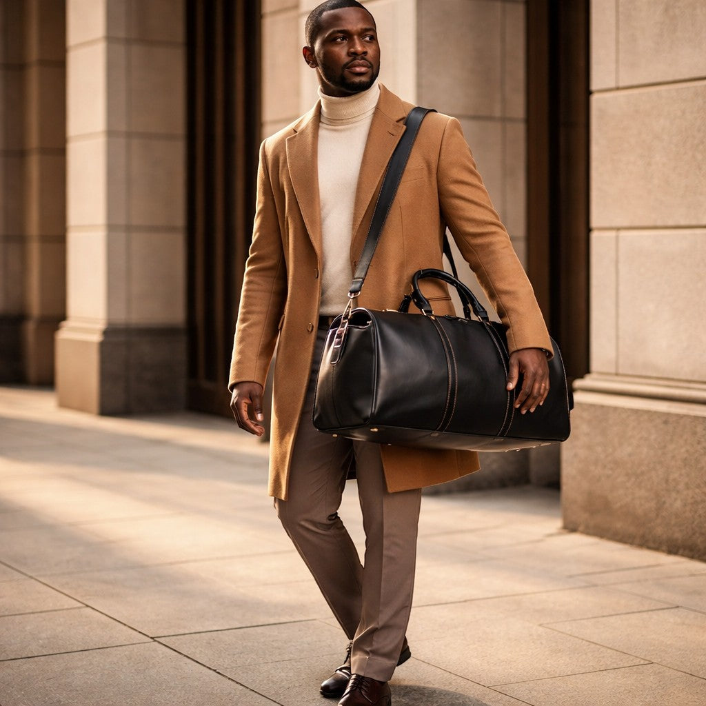 Barcon Getta Safari Duffel Travel Bag –Black – Full Grain Leather Business Travel Lifestyle
