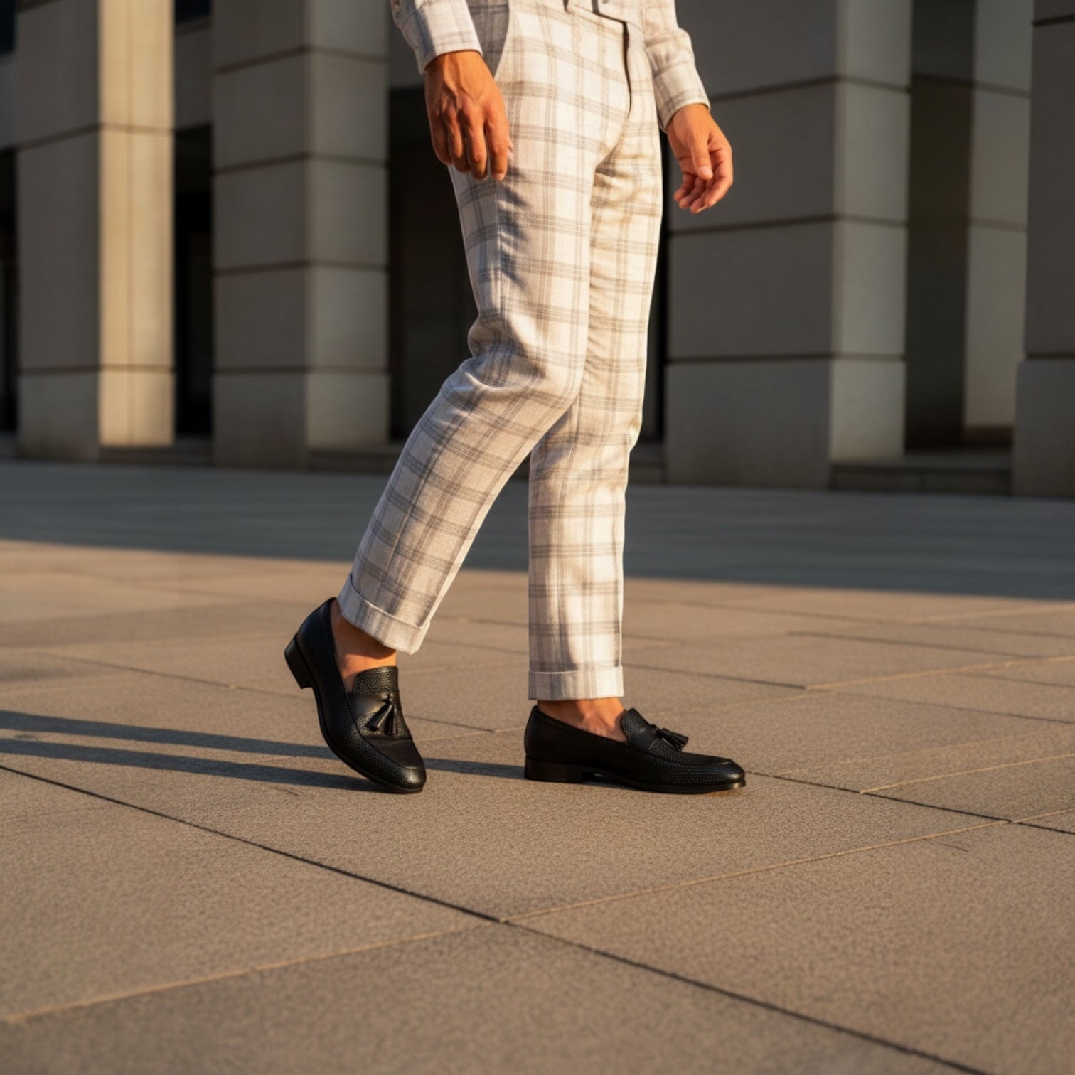 Barcon Getta Inc BERBERA black full-grain leather hand-woven tassel loafers with smooth saddle strap.