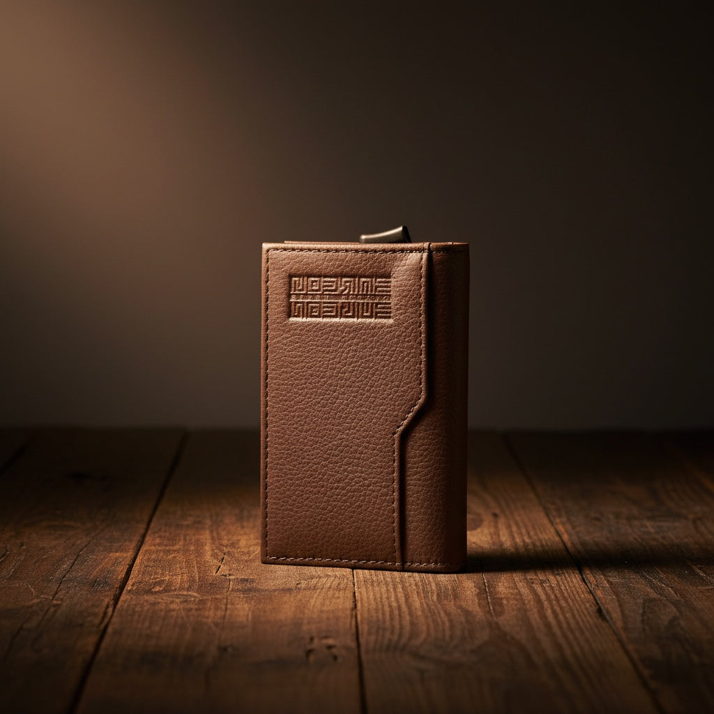 Barcon Getta Inc brown full grain Ethiopian calf leather card holder with embossed logo