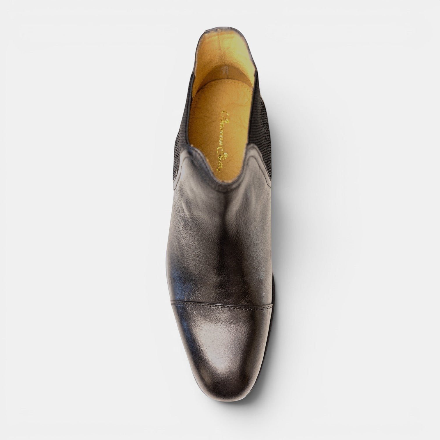 Barcon Getta Inc ADDIS ABABA deep brown leather Chelsea boots with cap toe and elasticated side panels.