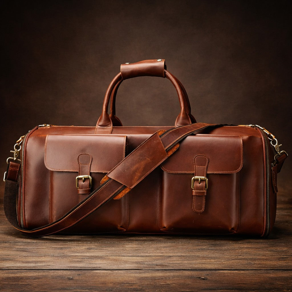 Barcon Getta Business Duffel travel Bag – Brown – East African Full Grain Leather Studio Shot