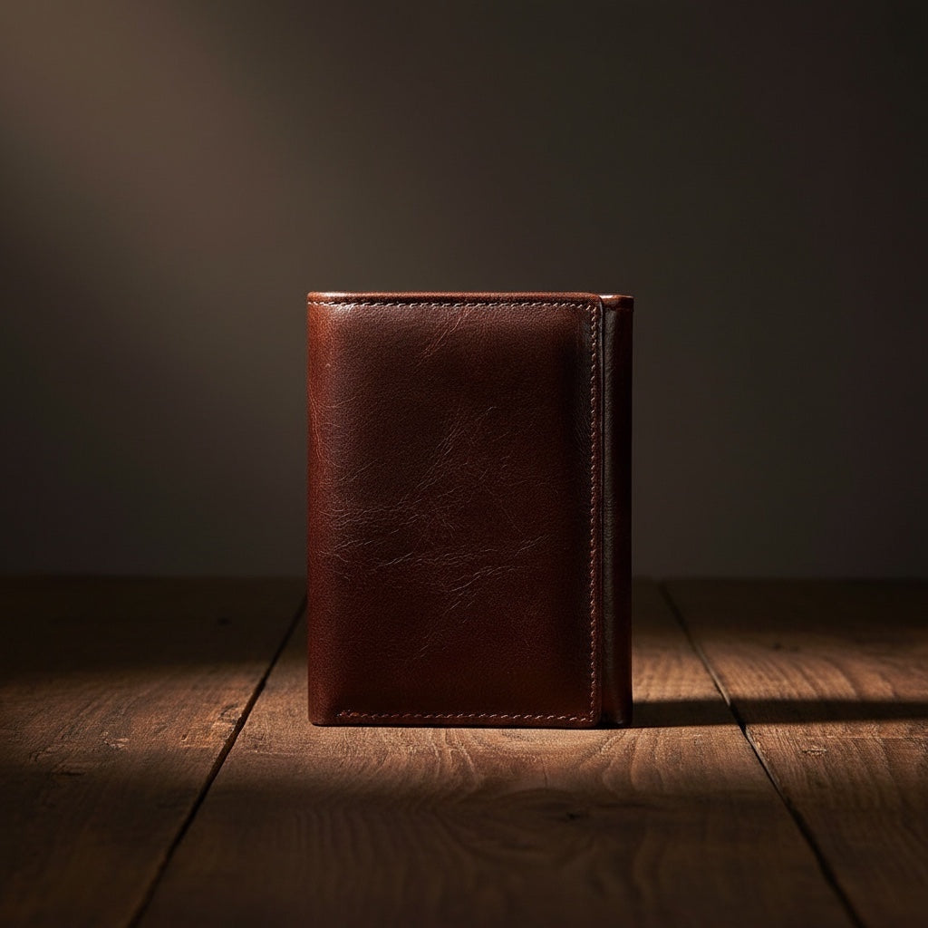 Barcon Getta Inc brown genuine leather 2-way tri-fold wallet with 10 card slots and ID window