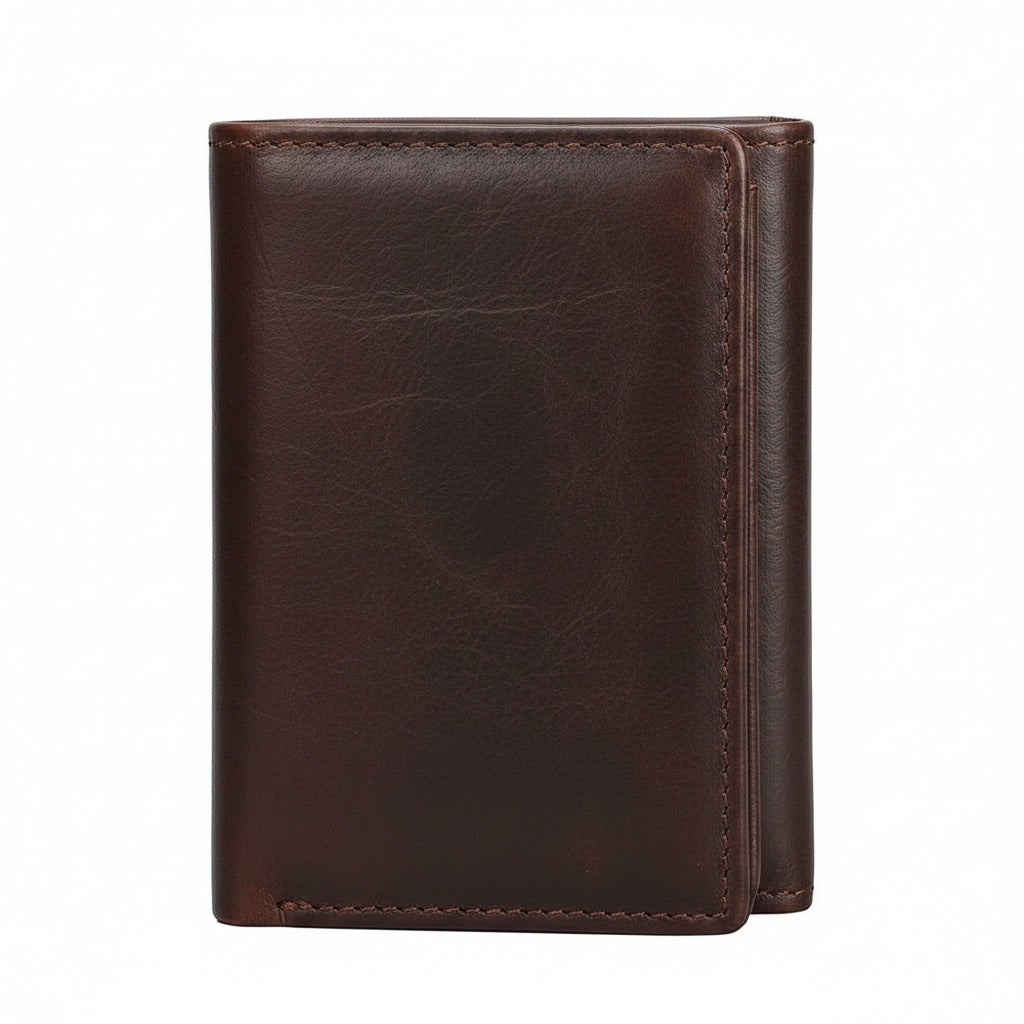 Barcon Getta Inc brown genuine leather 2-way tri-fold wallet with 10 card slots and ID window.