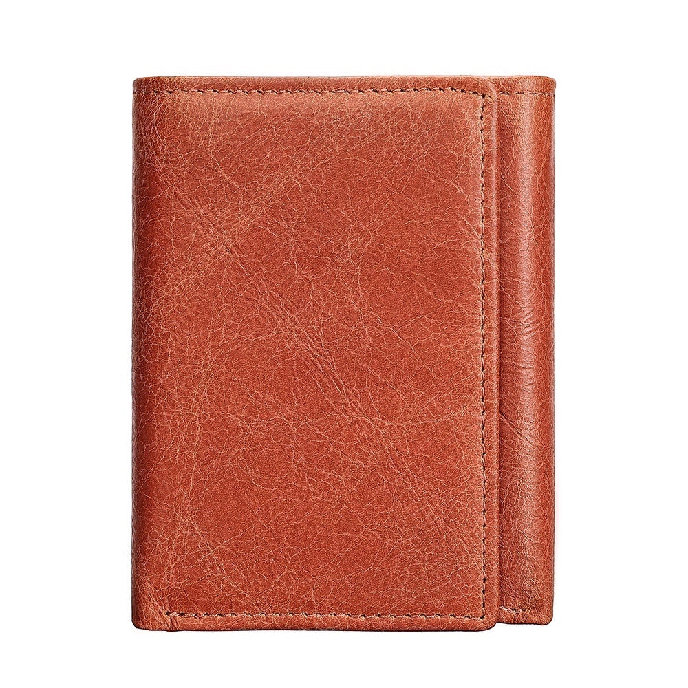Barcon Getta Inc brown genuine leather tri-fold wallet with 10 card slots, 2 bill compartments, and ID window.