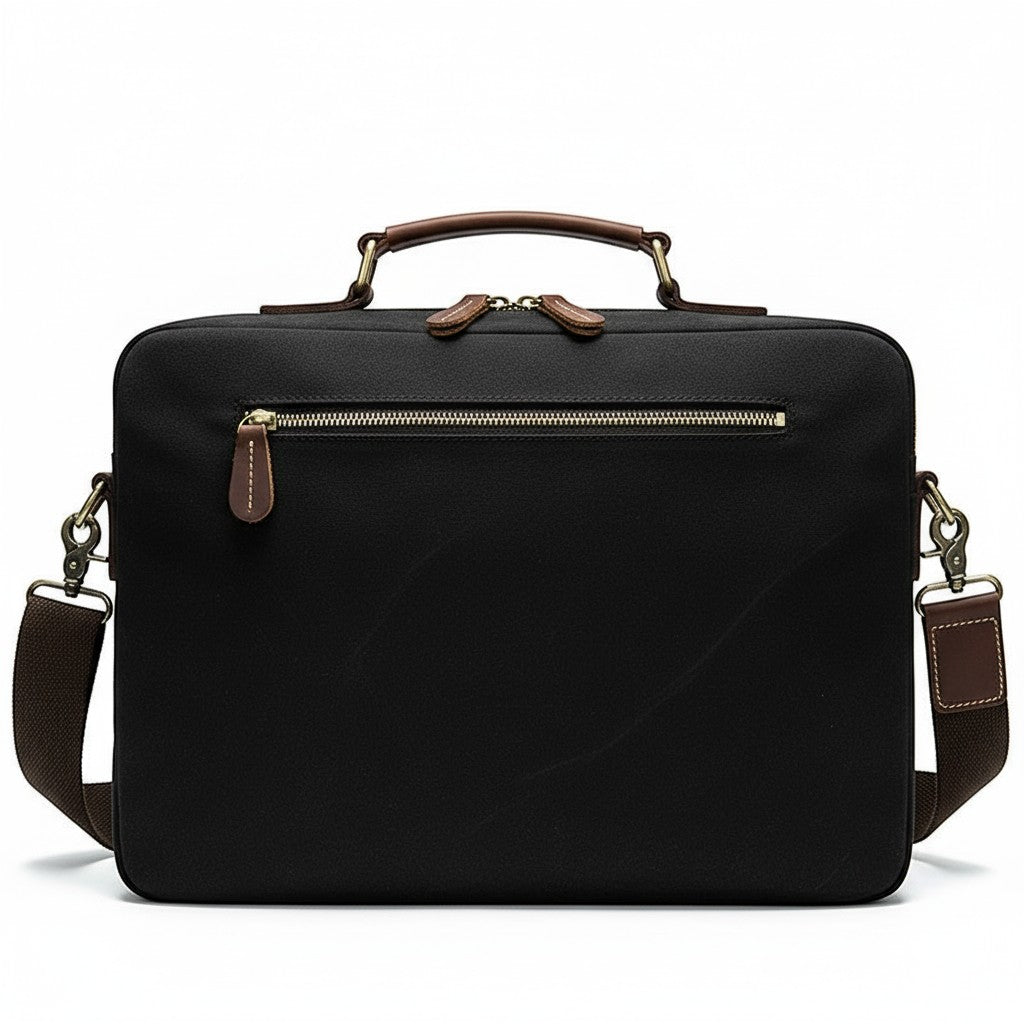 Barcon Getta Inc The Classic grey waxed canvas briefcase with leather handles and strap, fits up to 14" laptop.