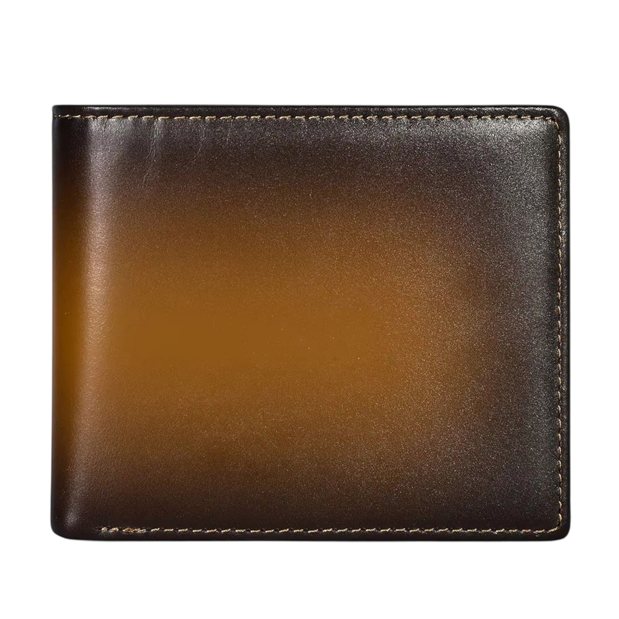 Barcon Getta Inc The Clearline bi-fold wallet in full grain leather with brown ombre effect, 8 card slots, bill compartments, and ID window.