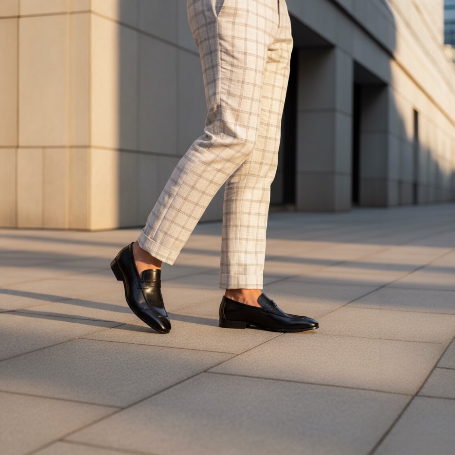 Barcon Getta Inc CONAKRY black high-polish full-grain leather penny loafers with smooth upper and hybrid sole.