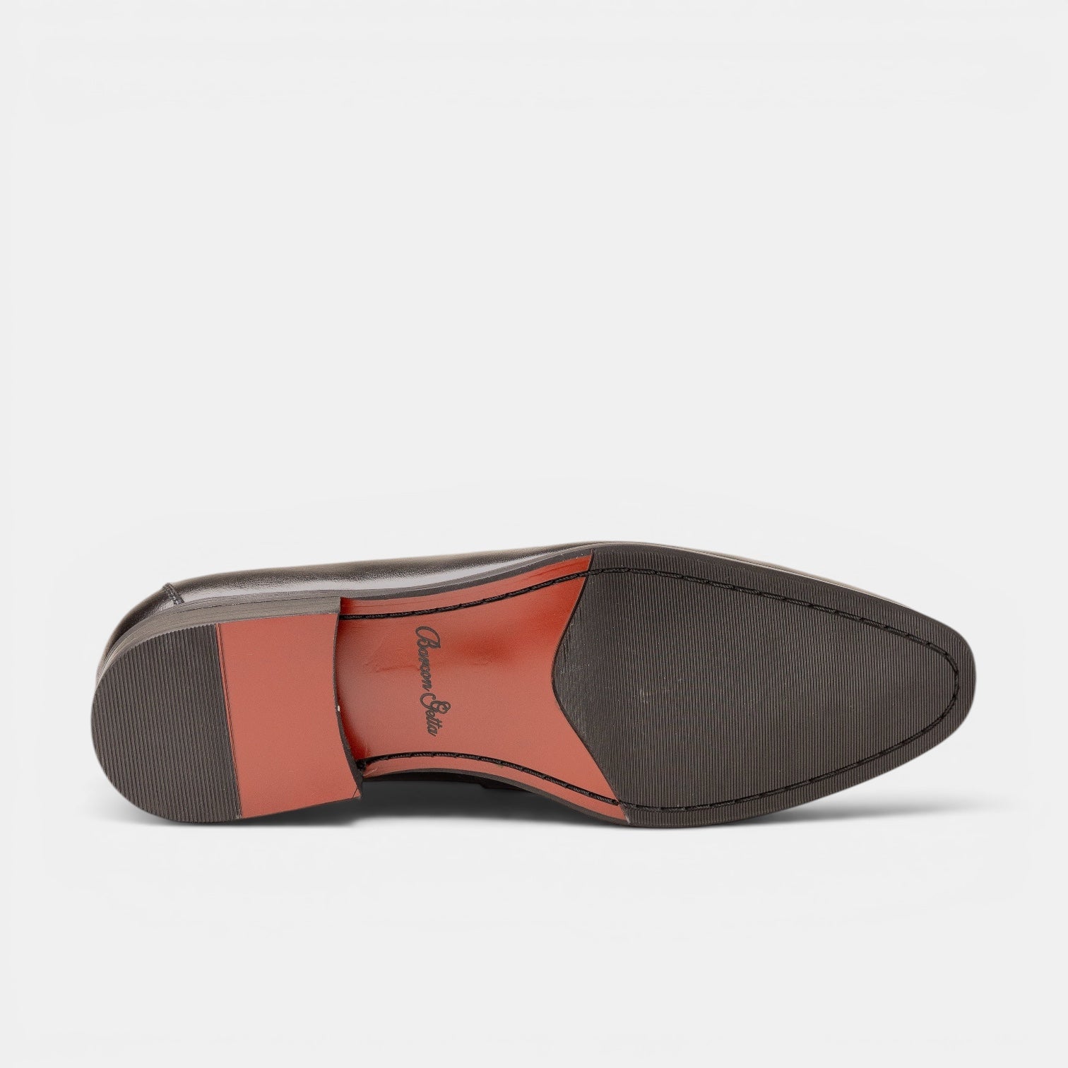 Barcon Getta Inc CONAKRY penny loafer, burnished amber/tan full-grain leather upper, hybrid sole with coral shank and rubber forefoot/heel.