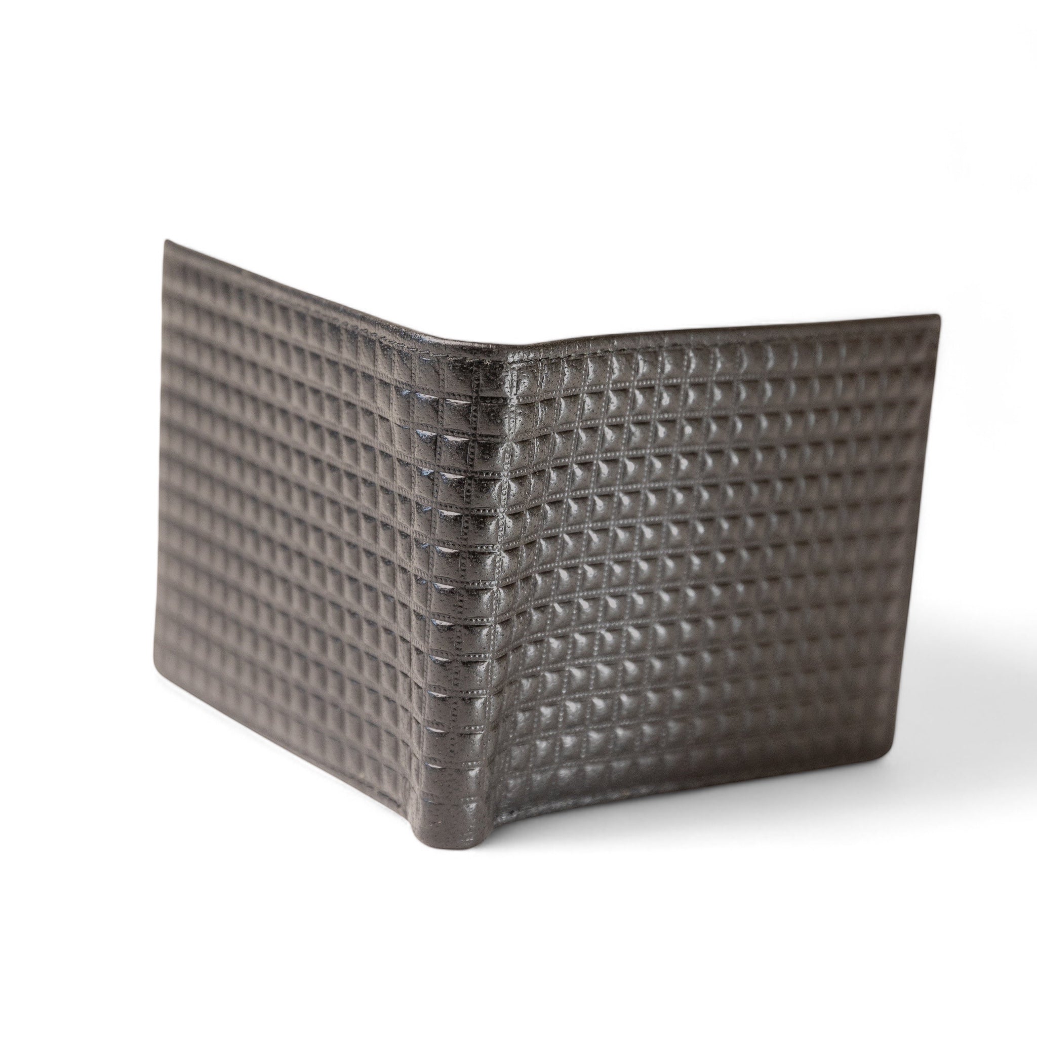 Barcon Getta Inc The Criterion bifold wallet in dark brown textured Ethiopian leather.