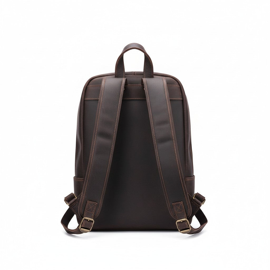 Barcon Getta Inc dark brown full grain leather backpack with padded straps and laptop compartment