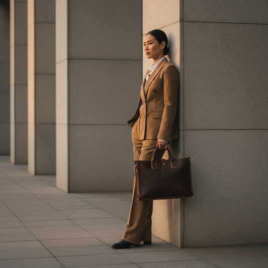 Barcon Getta Inc dark brown handmade Ethiopian leather briefcase with top handles and adjustable strap. Features multiple pockets.