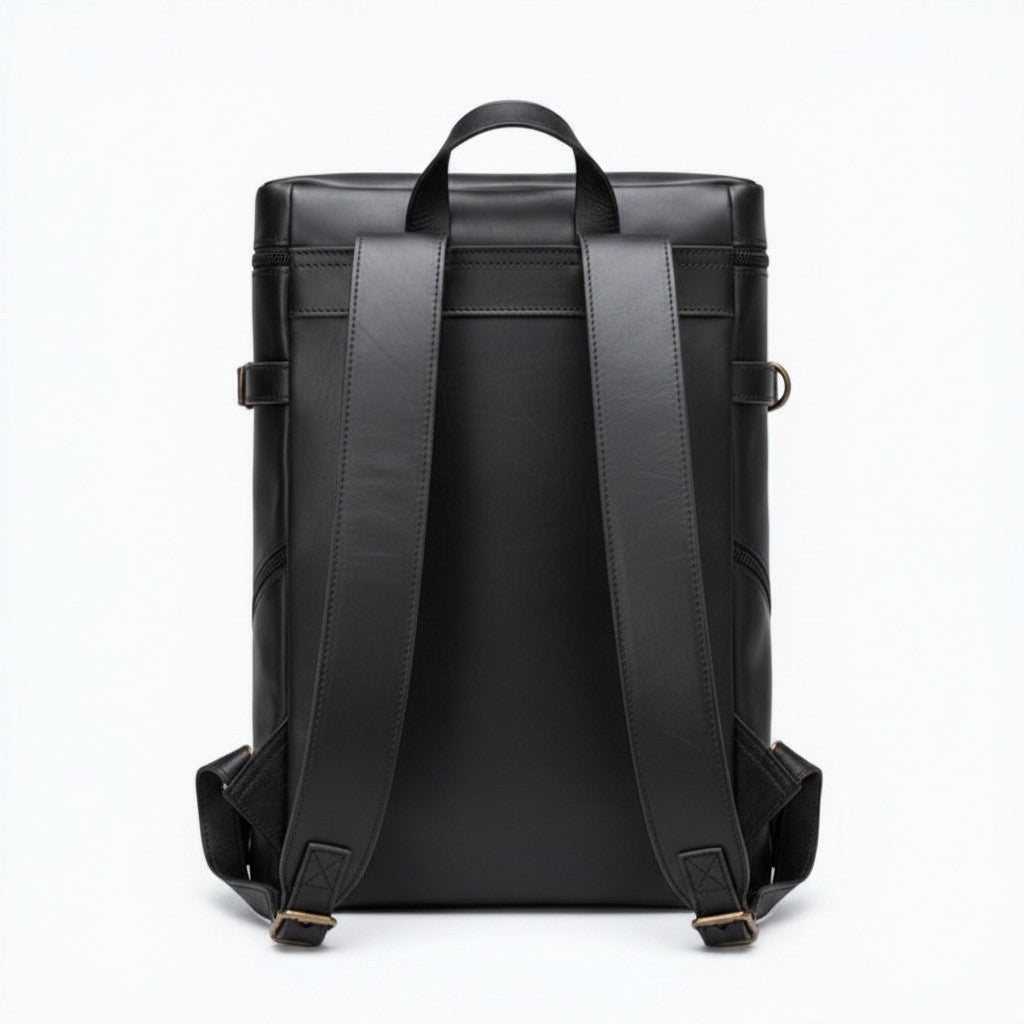 Barcon Getta Inc PATHWAY distressed brown genuine leather backpack with adjustable padded straps and zippered pockets.