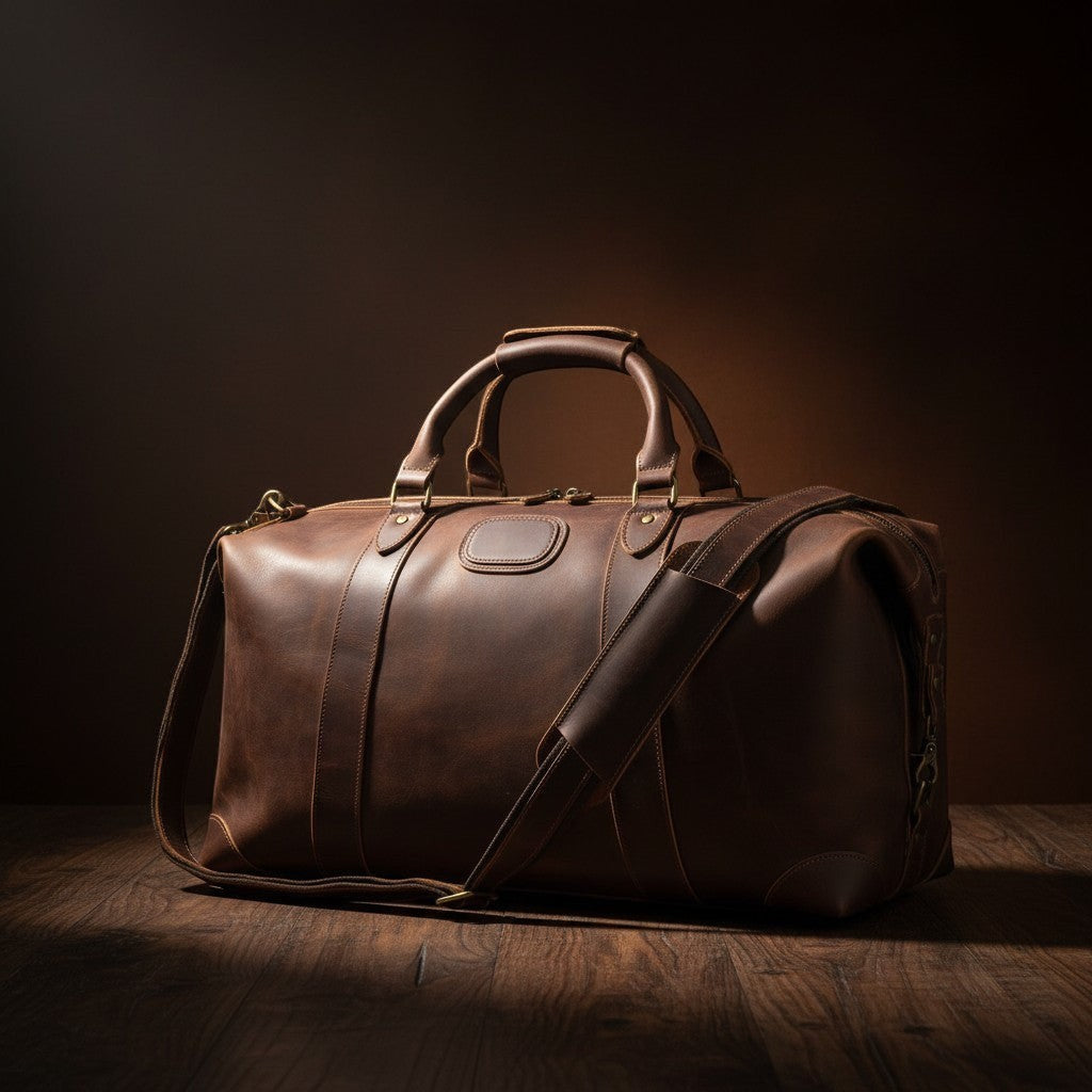 Barcon Getta Getaway Duffel travel Bag – Coffee Brown – East African Full Grain Leather Studio Shot