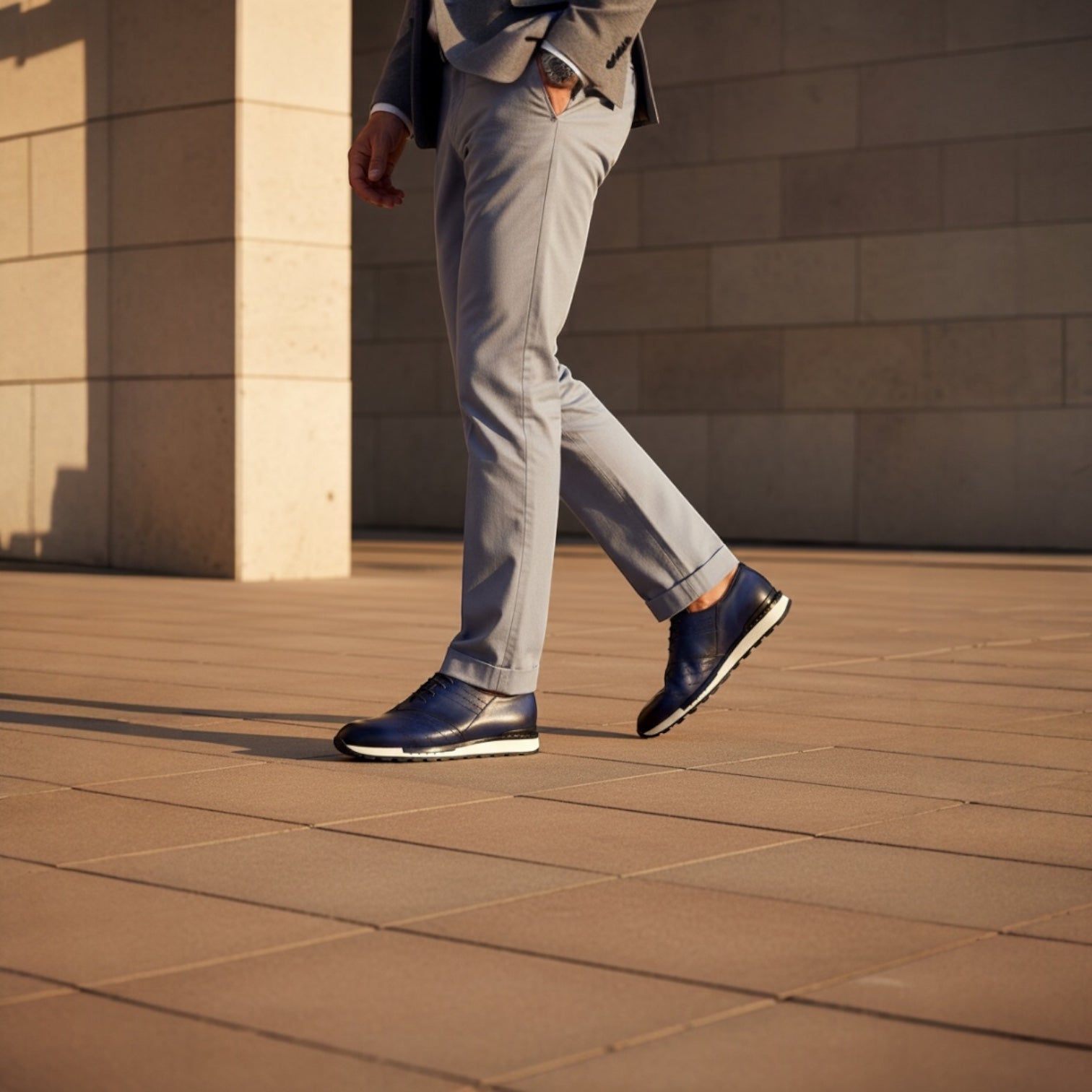 Barcon Getta Inc FREETOWN SHARP navy blue leather sneakers with white EVA midsole and black lug sole.