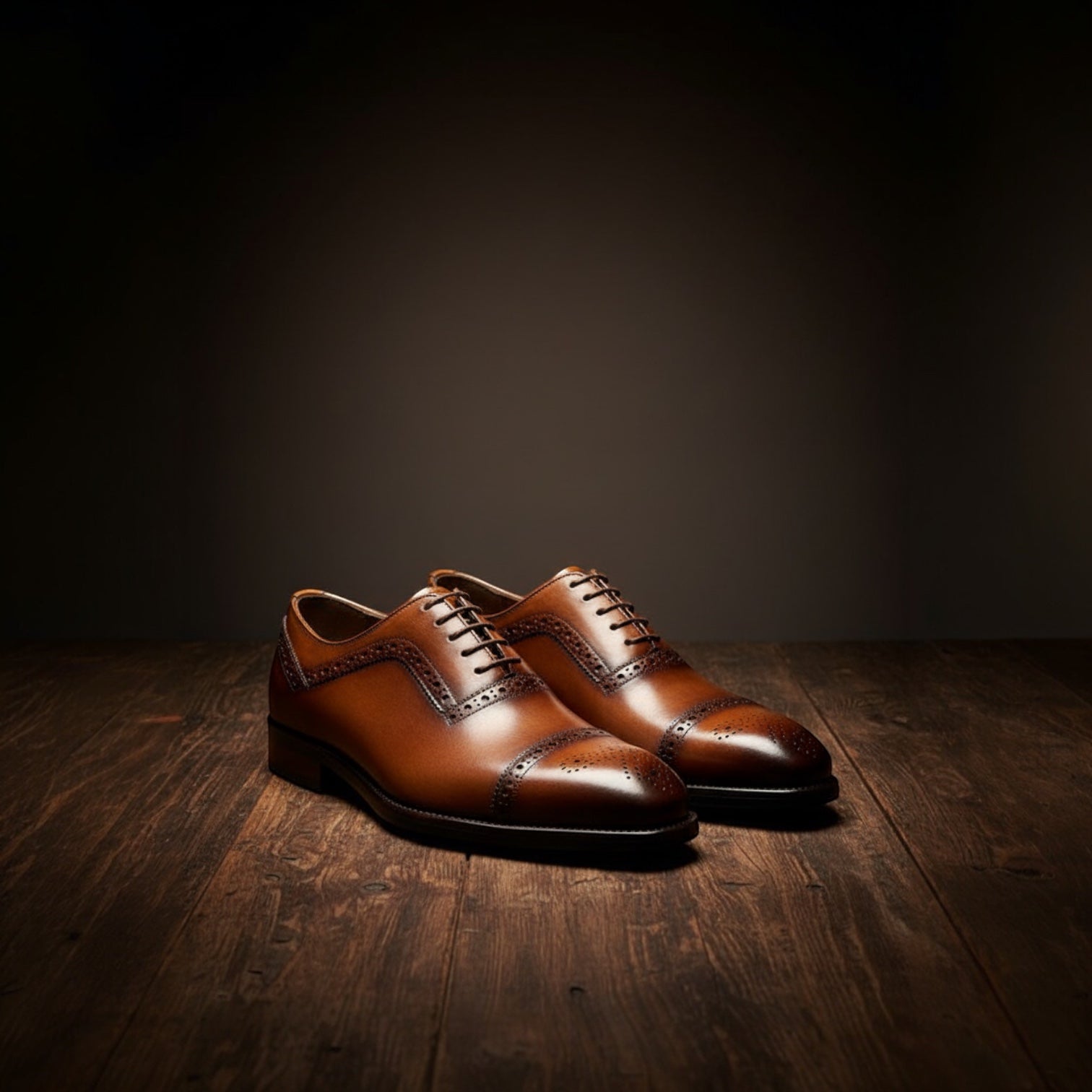 Barcon Getta Inc GITEGA brown full grain leather cap toe Oxford dress shoes with brogue detailing and 4 eyelets.