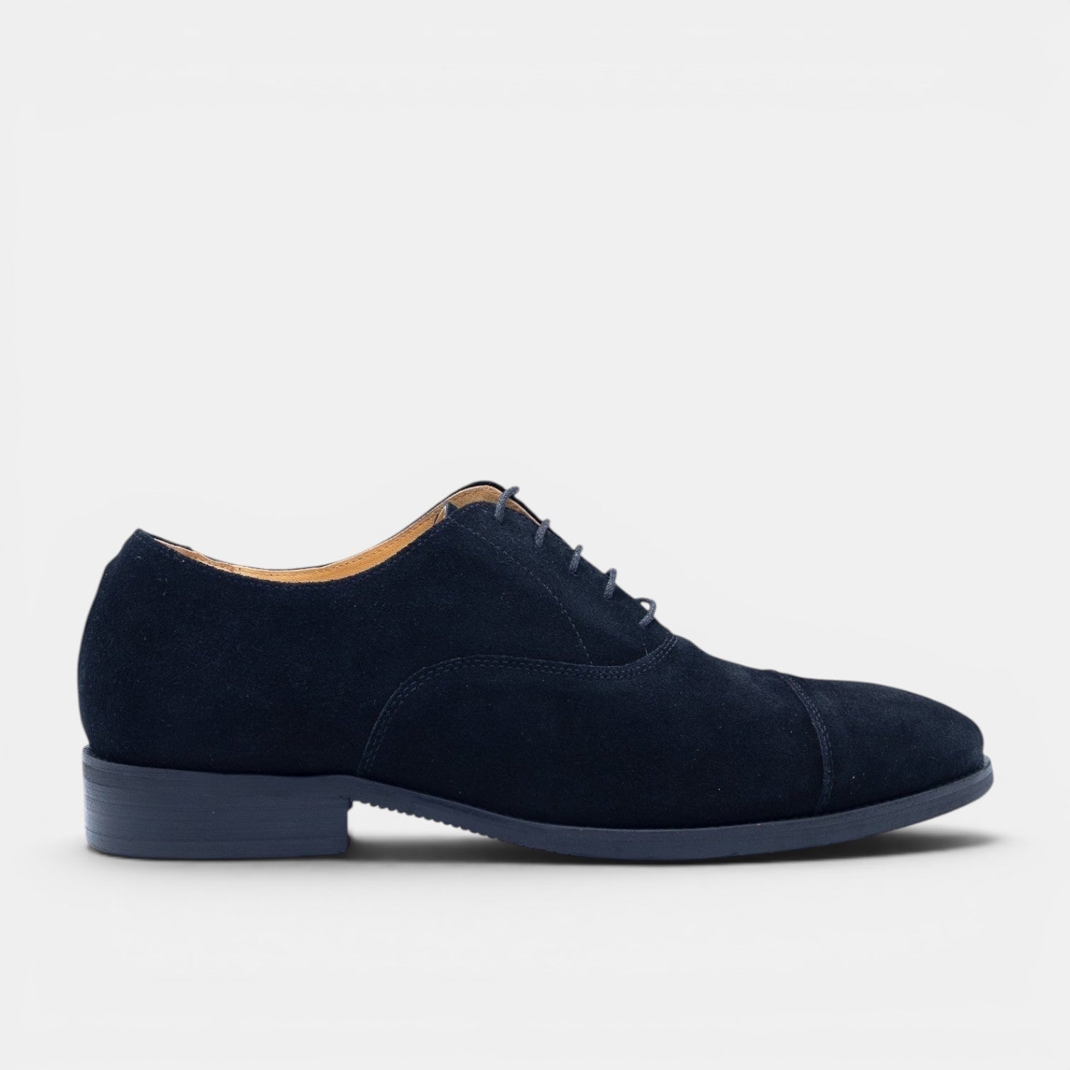 Barcon Getta Inc HAKIM cap toe Oxford dress shoes in midnight navy black suede with closed lacing.