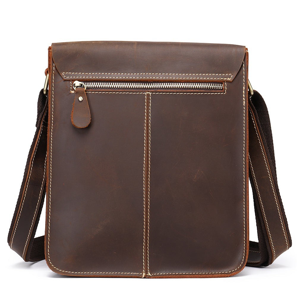 Barcon Getta Inc HARBORSIDE dark brown full grain leather shoulder bag with front flap and zipper pocket.