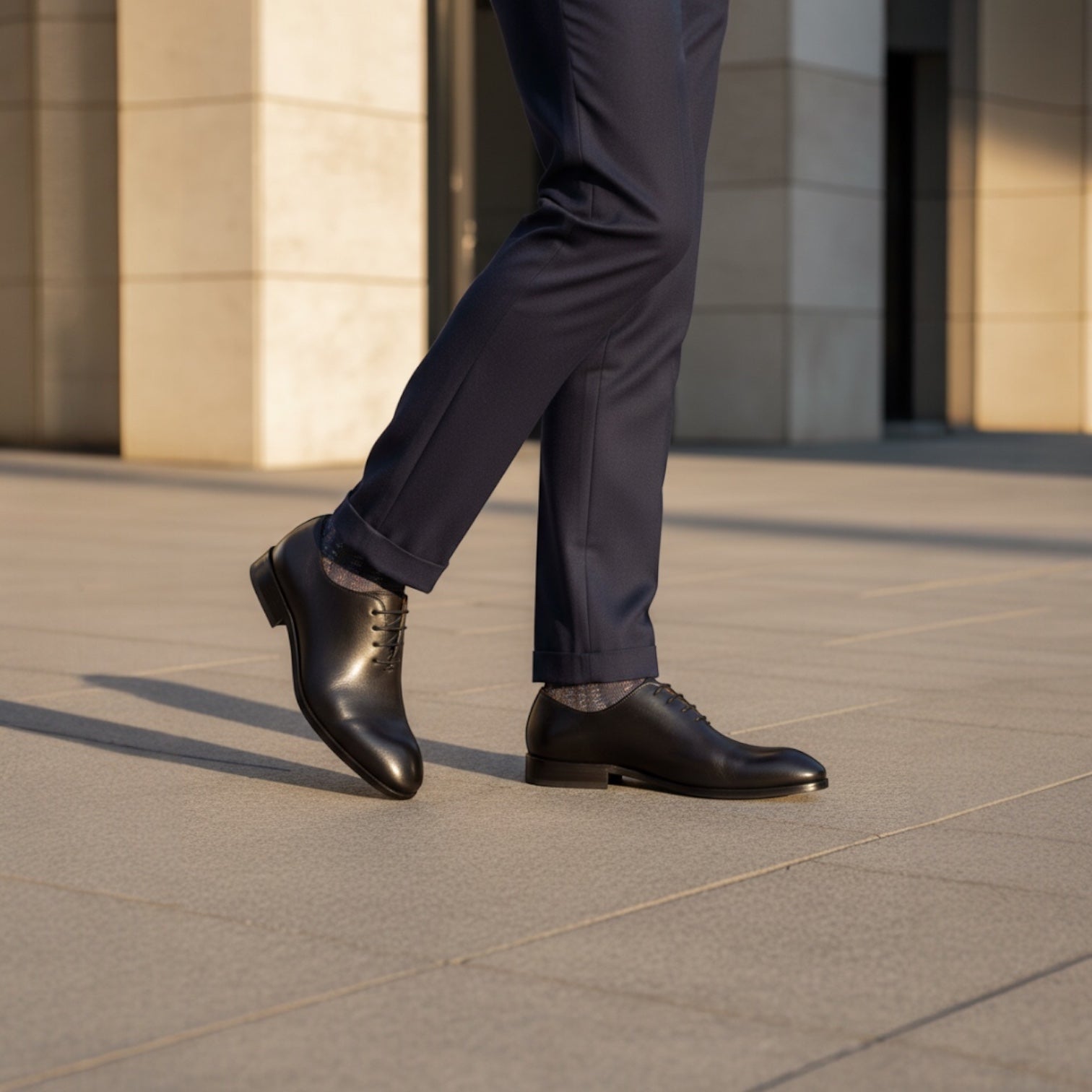 Barcon Getta Inc IFE whole-cut Oxford dress shoes in deep charcoal graphite leather with subtle blue-grey iridescence.