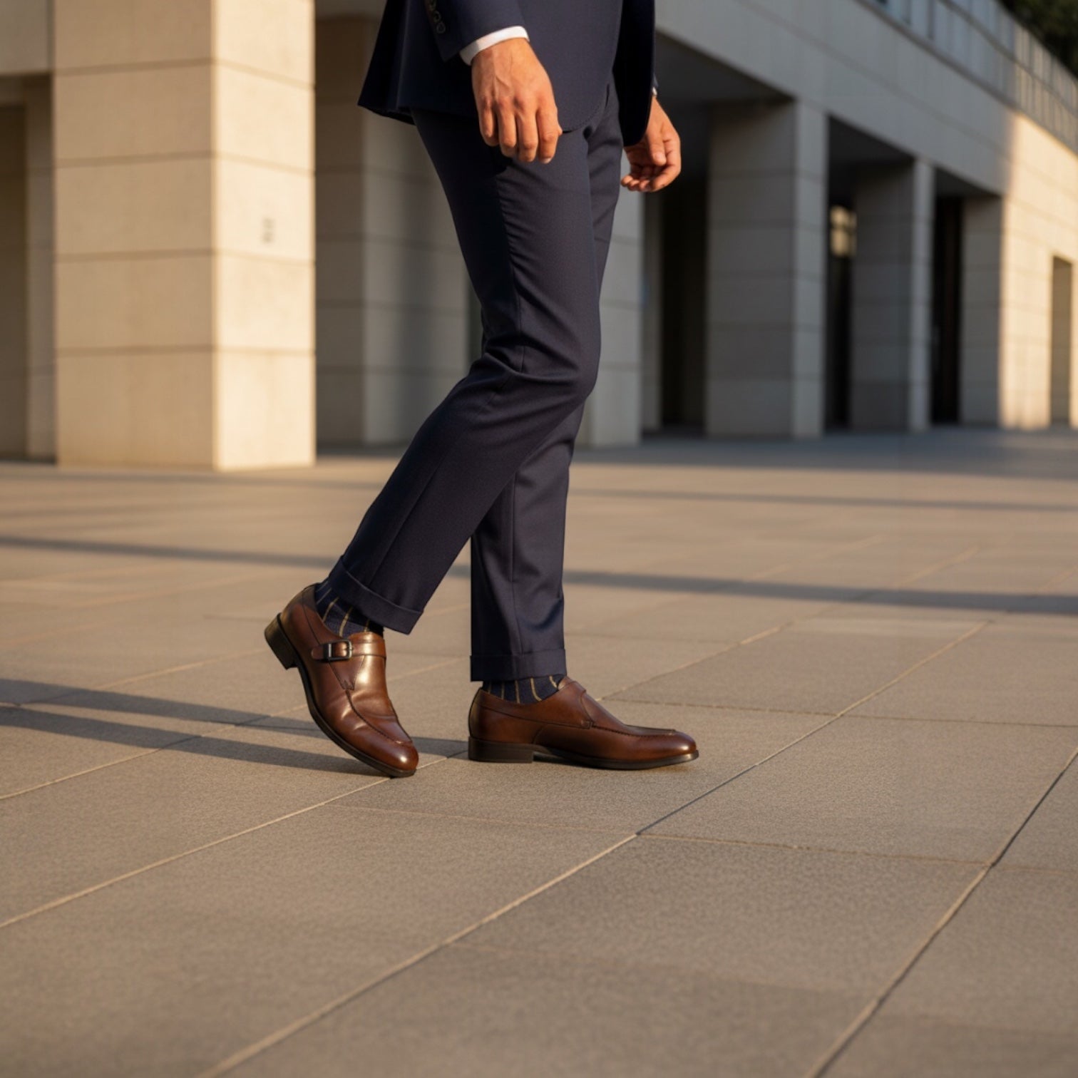 Barcon Getta Inc MA’EDO single monk strap dress shoes in warm mocha brown full grain leather with gold buckle.