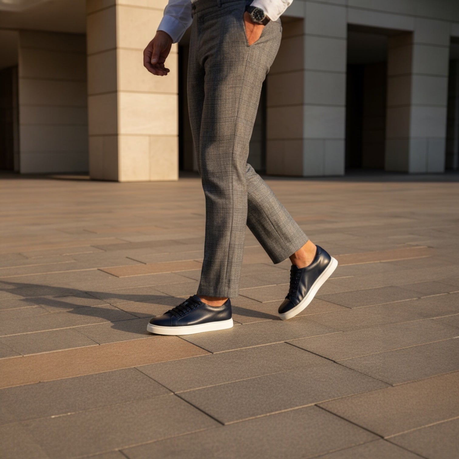 Barcon Getta Inc MEDA LOW TOP navy leather sneakers with white soles and laces. Men's casual footwear.
