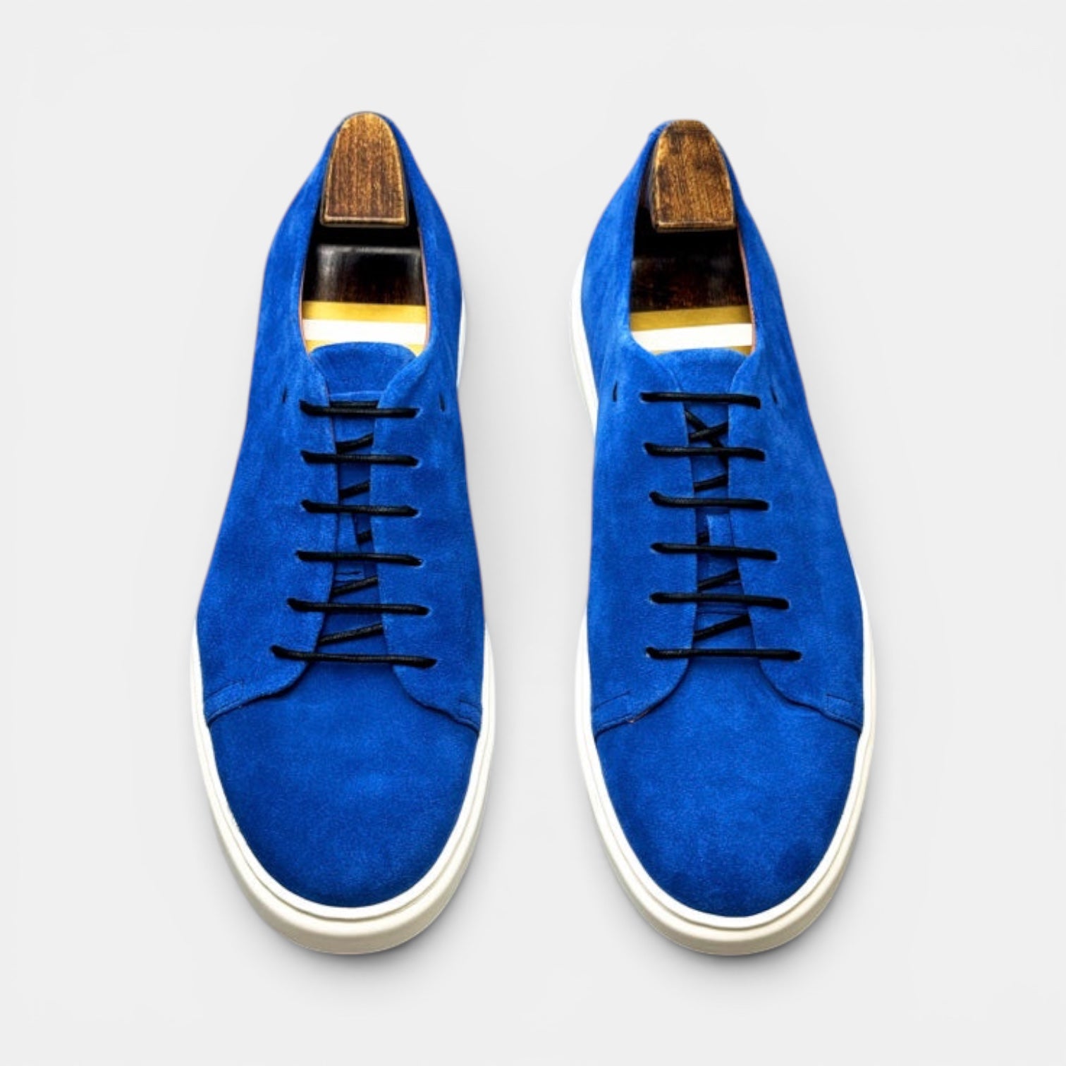 Barcon Getta Inc MEDA LOW TOP SUEDE sneakers in cobalt blue suede with black laces and white soles.