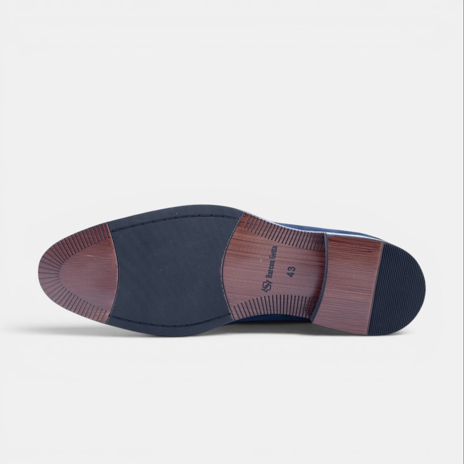 Barcon Getta Inc navy suede PHAROAH penny loafer with hybrid leather and rubber sole