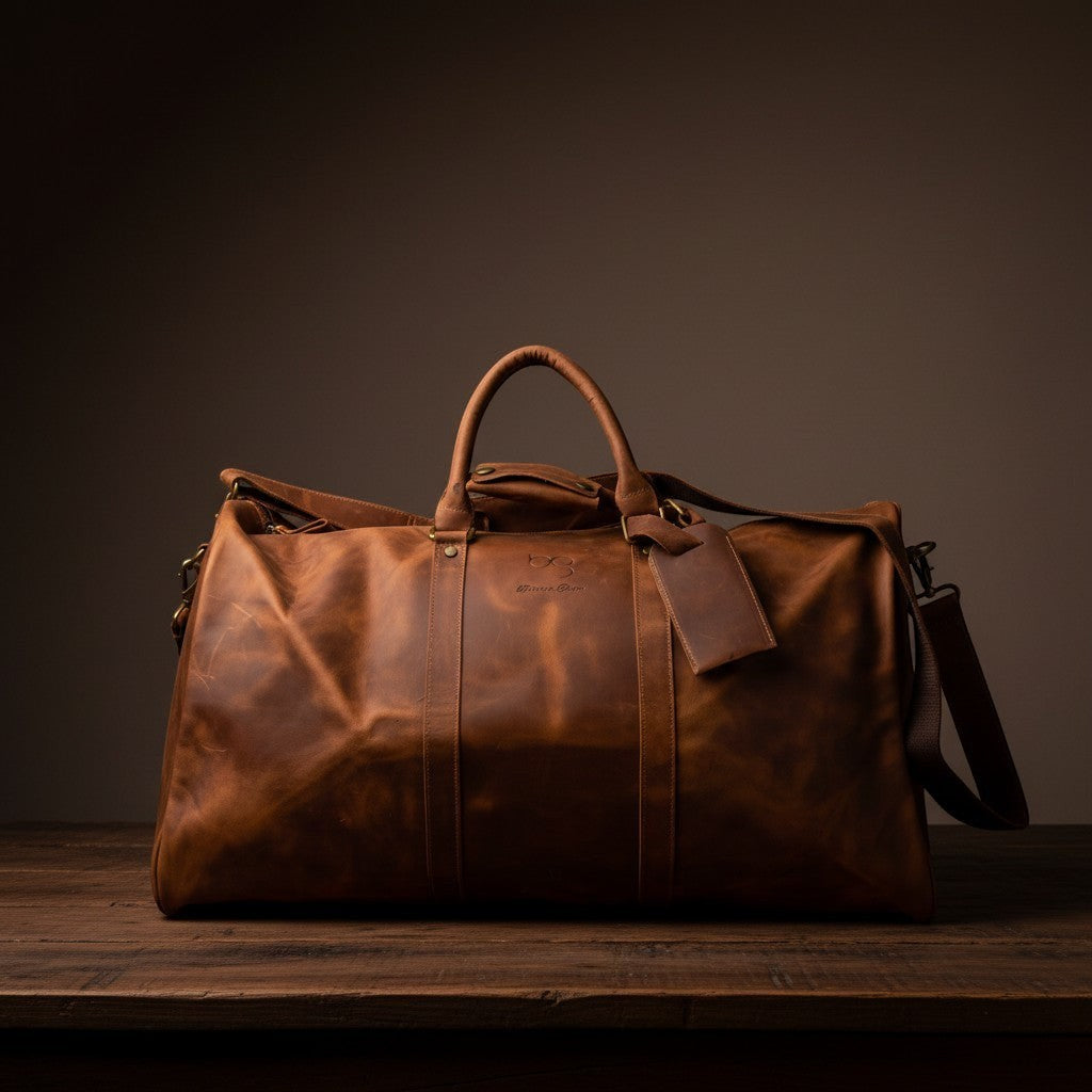 Barcon Getta Rassi Duffel travel Bag – Light Coffee Brown – East African Full Grain Leather Studio Shot