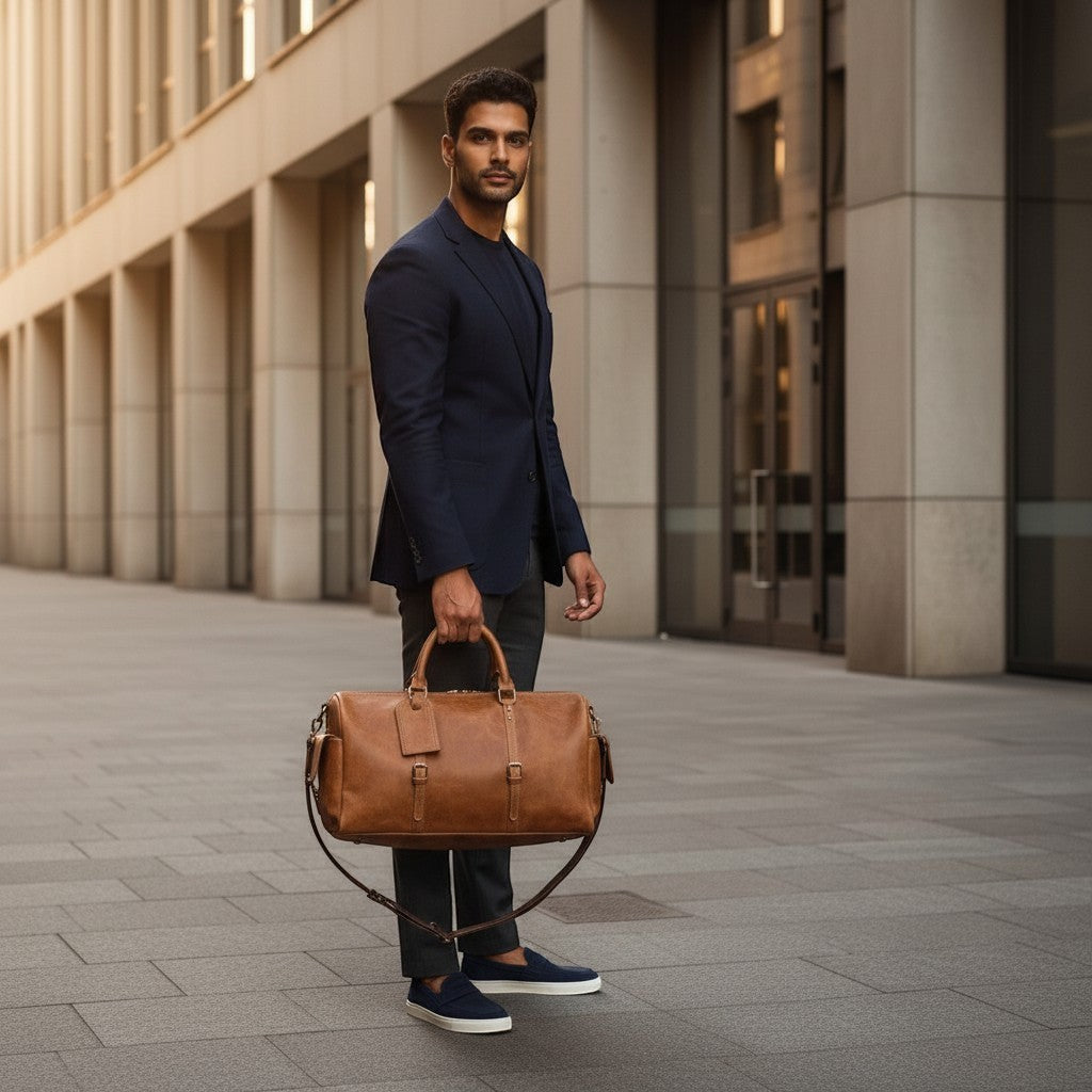 Barcon Getta Suits Duffel Travel Bag – Dark Tan – Full Grain Leather Business Travel Lifestyle