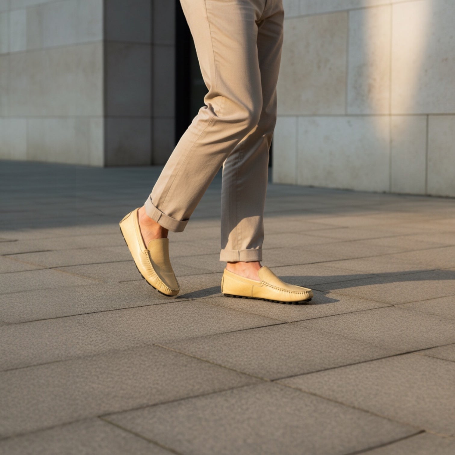 Barcon Getta Inc SERENGETI gold/champagne full-grain leather slip-on loafer with driver sole.