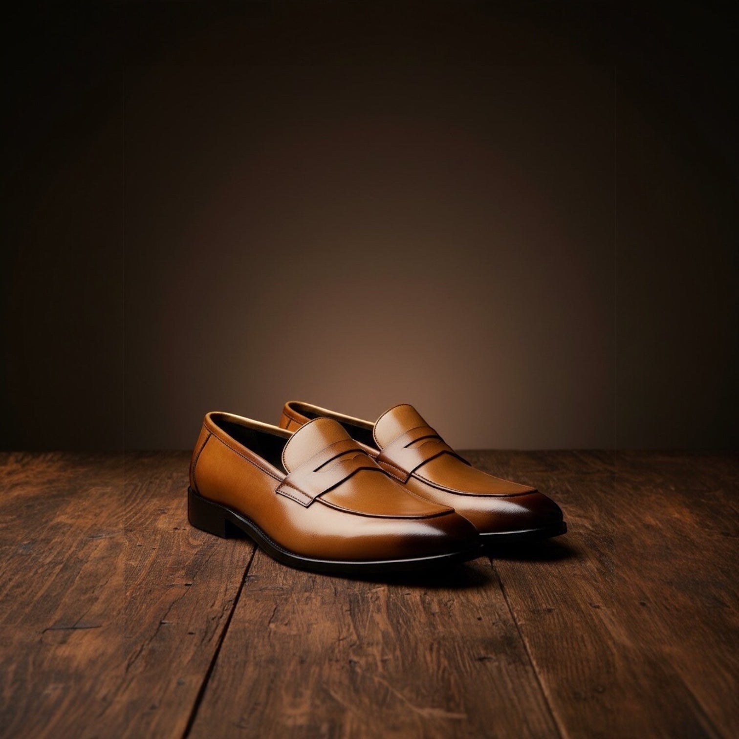 Barcon Getta Inc MONROVIA tan leather penny loafers with a sleek silhouette and traditional penny strap.