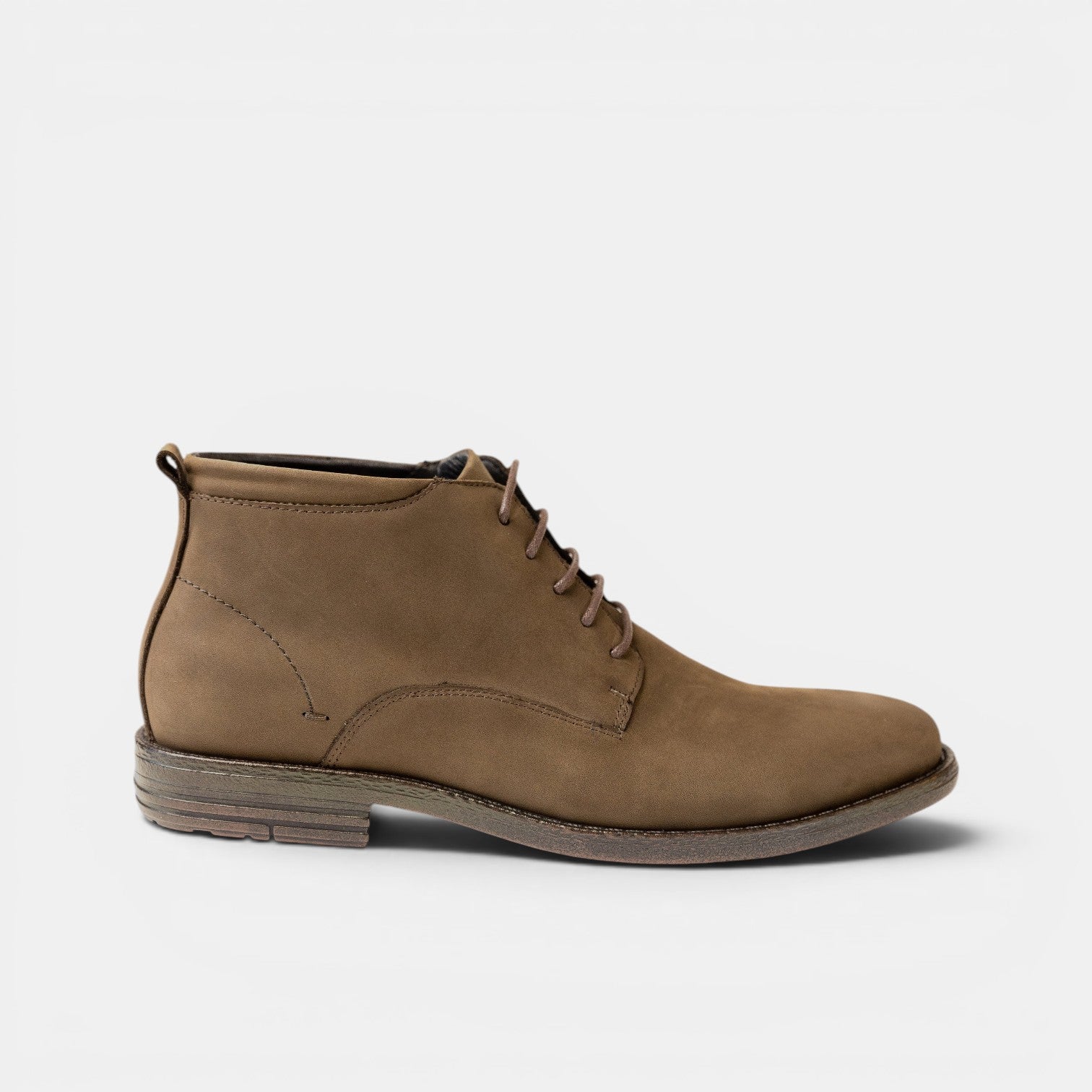 Barcon Getta Inc WINDHOEK brown suede leather chukka boots with lace-up closure and distressed sole.