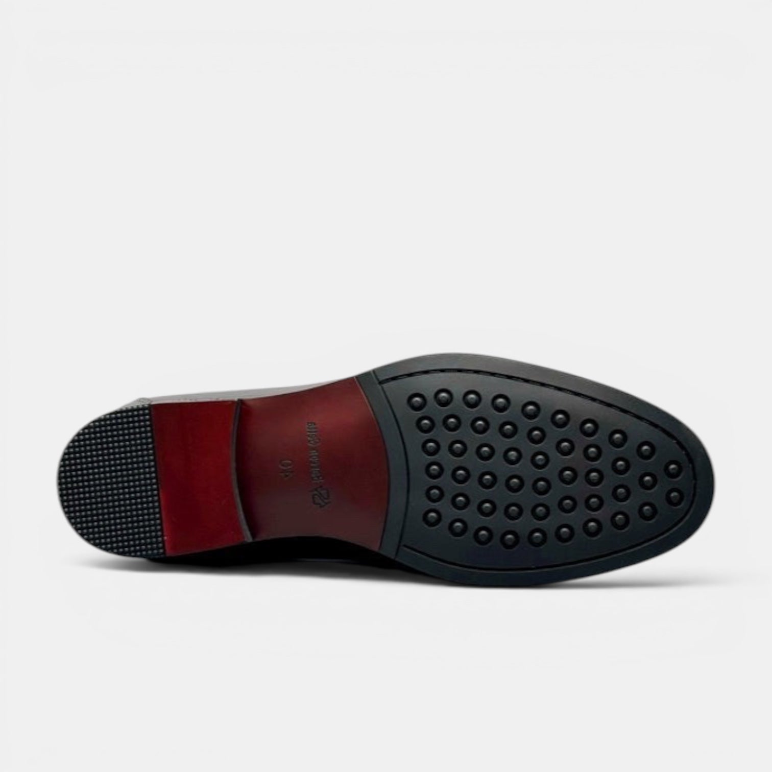 Barcon Getta Inc BANGUI black polished leather penny loafers, classic design with strap, sophisticated formal shoe.