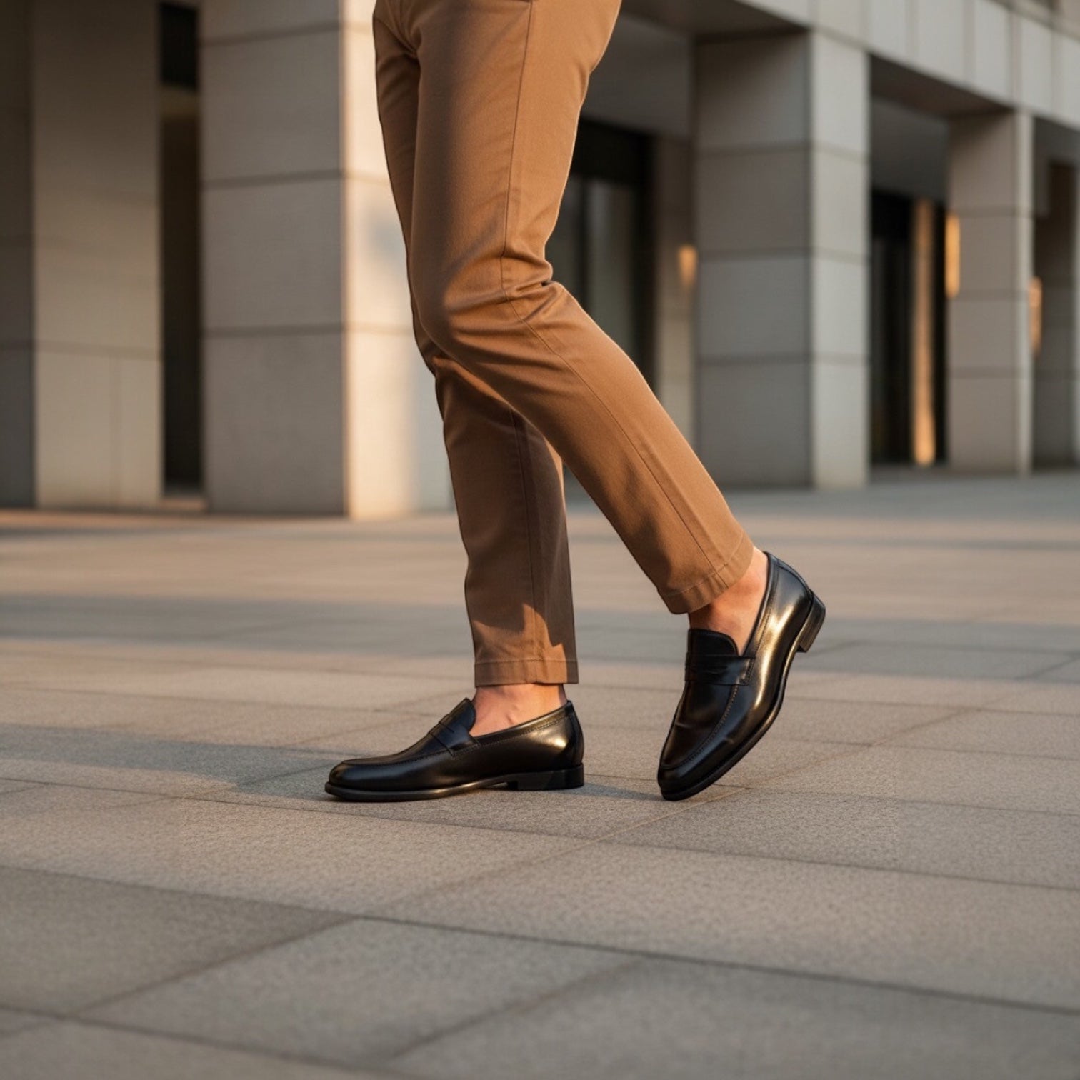 Barcon Getta Inc BANGUI black polished leather penny loafers with strap detail.