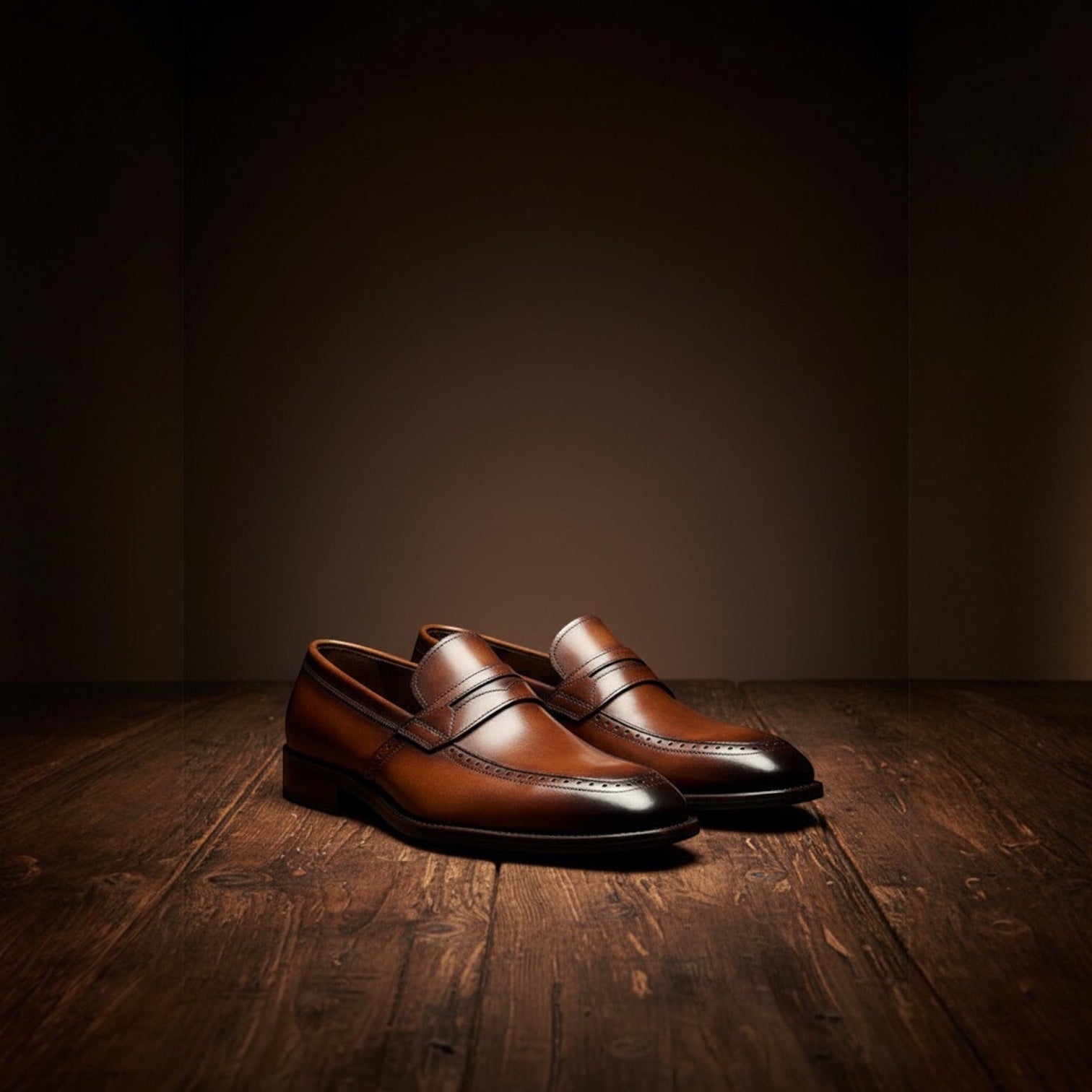 Barcon Getta Inc KINSHASA men's brown leather penny loafers with subtle stitching detail and polished finish.