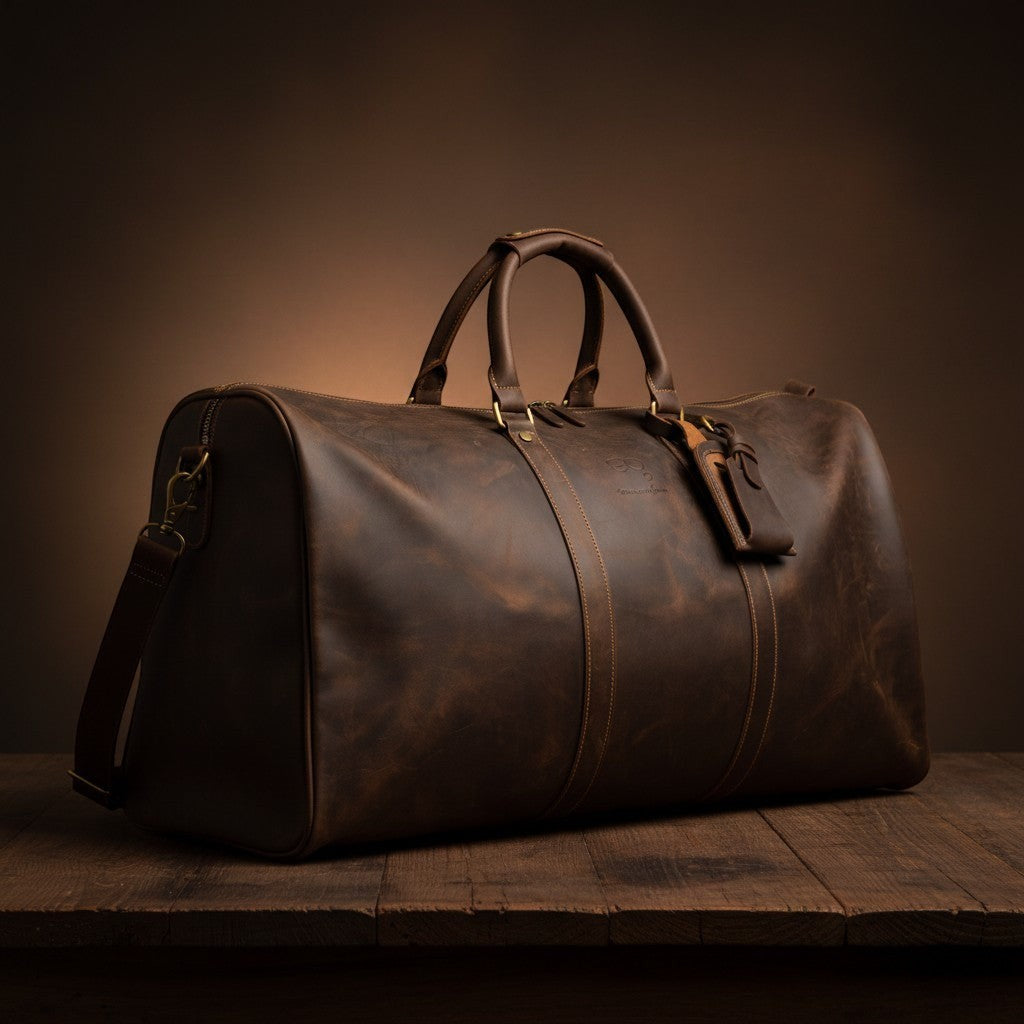 Barcon Getta Rassi Duffel travel Bag – Dark Coffee Brown – East African Full Grain Leather Studio Shot