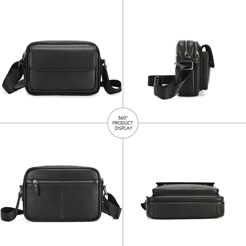 Barcon Getta Inc black full grain Ethiopian leather everyday sling shoulder bag with multiple compartments.