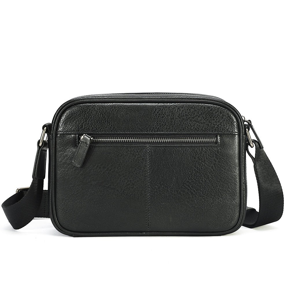 Barcon Getta Inc black Ethiopian leather MetroClip shoulder bag with multiple zipper pockets.