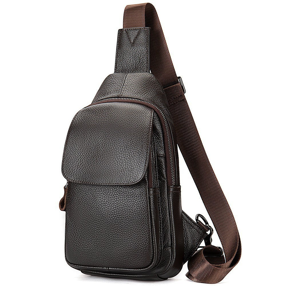 Barcon Getta Inc RIDGELINE dark brown textured leather cross-body bag with adjustable strap and front flap pocket.