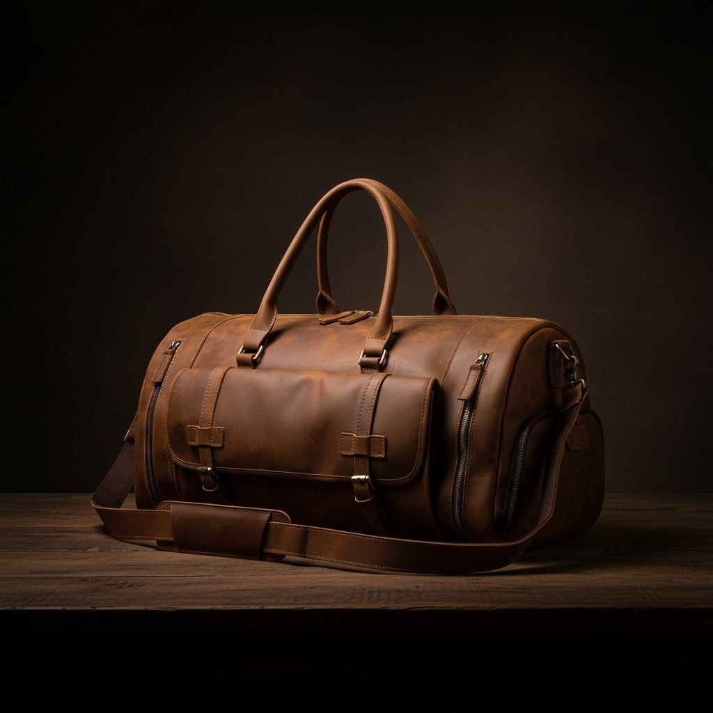Barcon Getta Explorer Small Duffel travel Bag –  Coffee Brown – East African Full Grain Leather Studio Shot